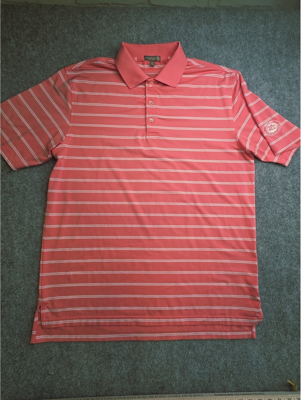 Peter Millar Summer Comfort Polo Shirt Mens Large L Pink Salmon Striped Golf TX